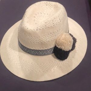 Anthro Woven Hat w Pompoms